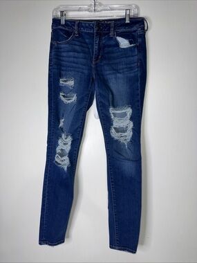 American Eagle Outfitters Distressed Dark Blue Skinny Jeans